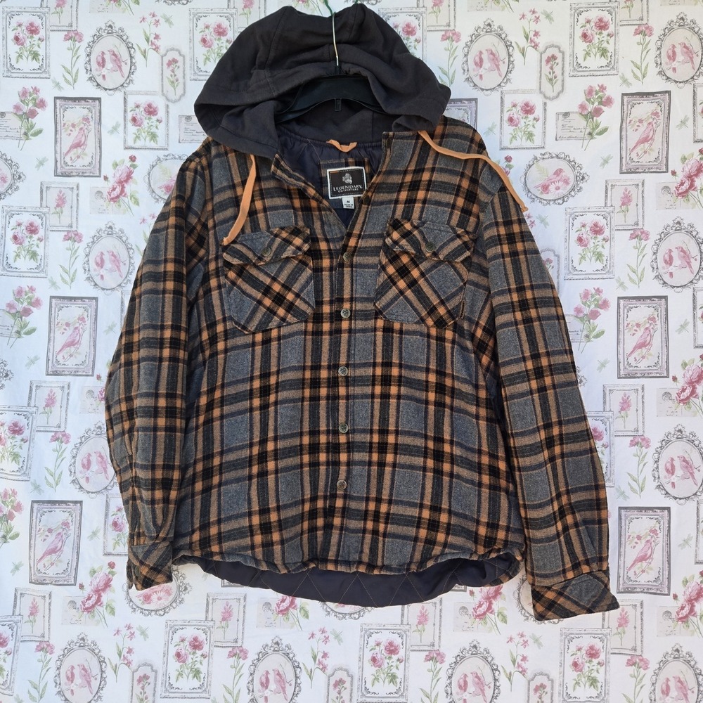 Legendary Outfitters Men's M Plaid Flannel‎ Hooded Shirt Jacket Quilted Lined